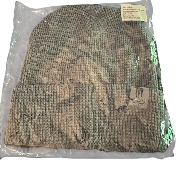 NEW! MONSTER ENERGY Gray Knit Waffle Weave OS Beanie Cap New In Packaging NWT - Picture 1 of 12